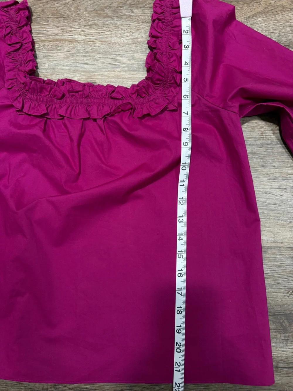 J. Crew Cotton  Ruffled Square-Neck Blouse in Magenta Pink